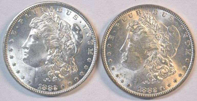 2 Frosty-white Choice BU 1882-P Morgan Silver Dollars