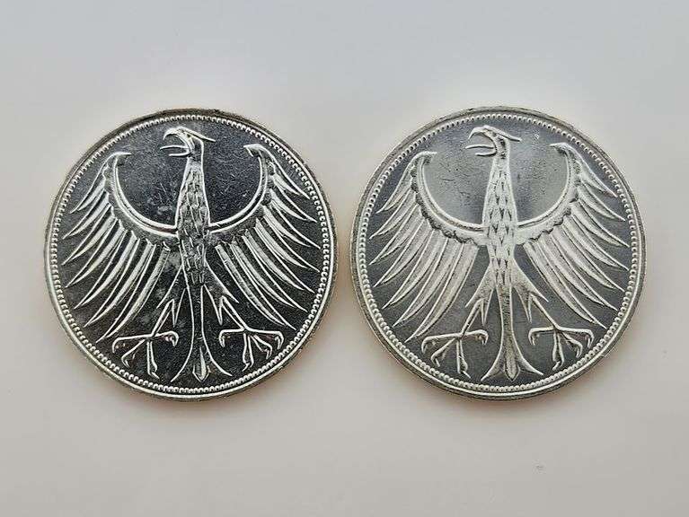 1965-D & 1974-F German Federal Republic 5 Mark, Silver