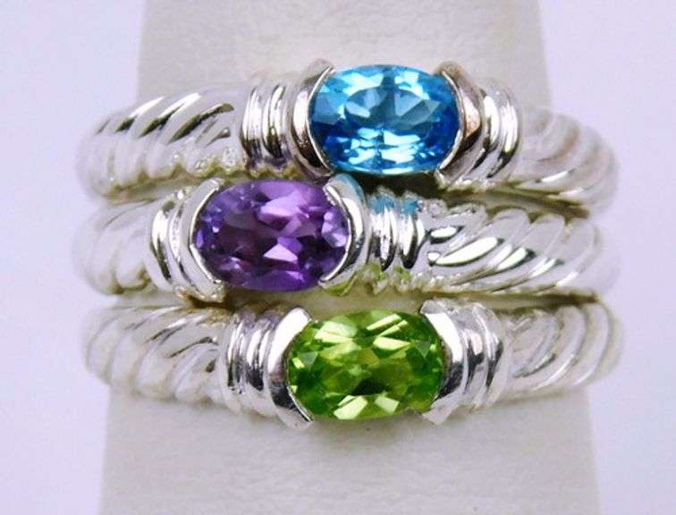 3 Sterling Gemstone Stacking Rings