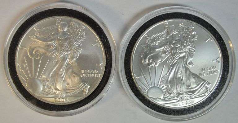 Superb Gem BU 2004 & 2013 $1 Silver Eagle coins