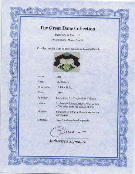 Erte "The Suitors" Signed Limited Edition Serigraph