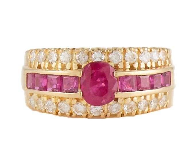 1.00ctw Ruby and 0.50ctw Diamond Triple Row Band Ring in 14K