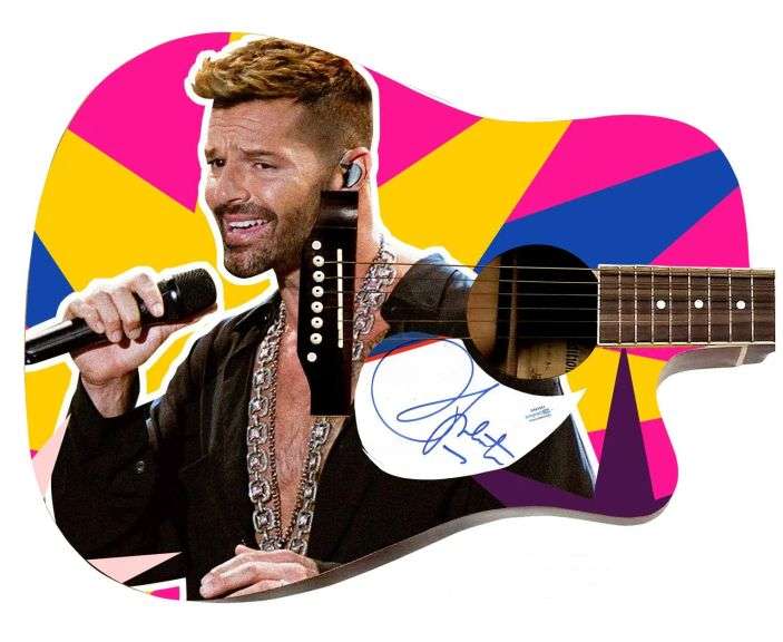 Ricky Martin Signed 1:1 Signature Edition Graphics Photo Guitar ACOA