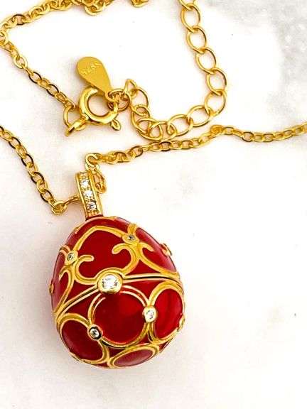 Ruby-Inspired Egg Pendant & Bracelet Set – 18K Gold Vermeil Jewelry for Special Occasions