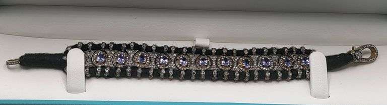 New! +10 ctw all natural amethyst and diamond  weaved on fabric bracelet