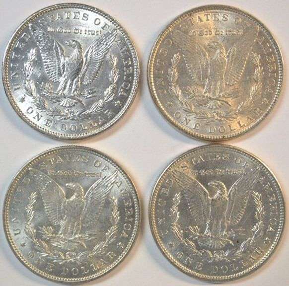 4 Diff. Frosty-White BU Morgan Silver Dollars 1885 to 1889
