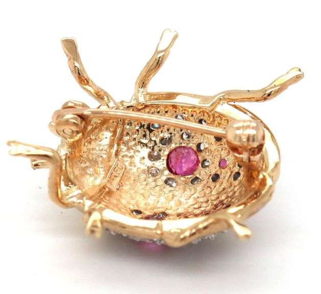 14kt Yellow gold 0.45ctw ruby and diamond lady bug pin