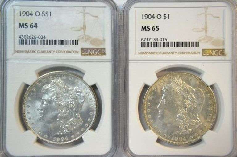 NGC MS64 & MS65 graded 1904-O Morgan Silver Dollars
