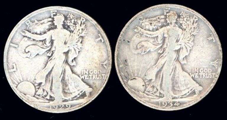 2 Different Walking Liberty Half Dollars: 1929-S & 1934-S