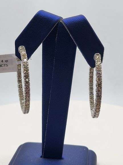 Showy 14k White Gold Diamond Hoop Earrings