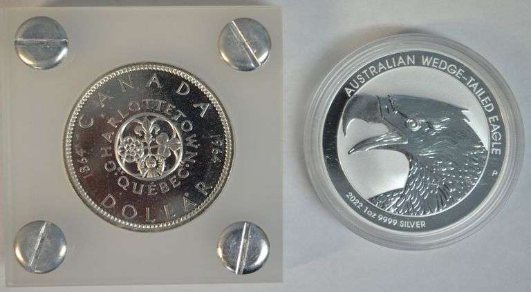 2 Diff. Gem Prooflike $1 SILVER Australia & Canada pcs in custom holders