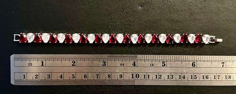 18 Kt White Gold Plated 32.5 Ctw Simulated Ruby Tennis Bracelet