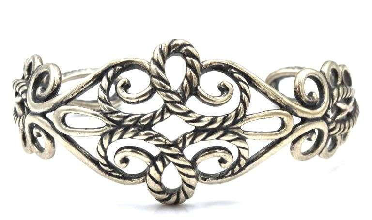 925 Sterling Silver Vintage Carolyn Pollack Scroll Rope Cuff bracelet