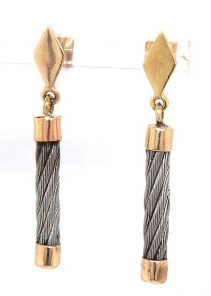 14kt Yellow gold and stainless steel dangle earrings