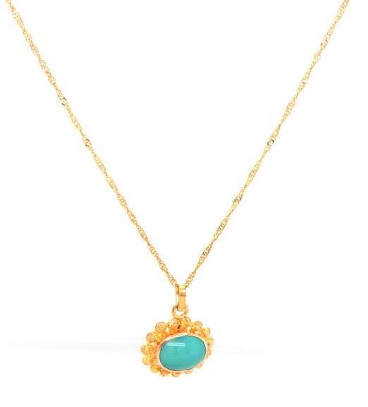 18kt Yellow gold East West oval Turquoise pendant on chain
