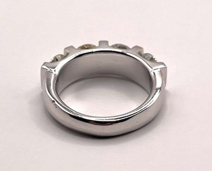 14 K White Gold Plate Stunning 4 Stone White Fire Moissanite Ring