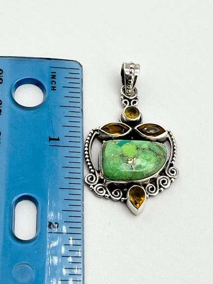 925 Sterling Silver Green Turquoise Pendant