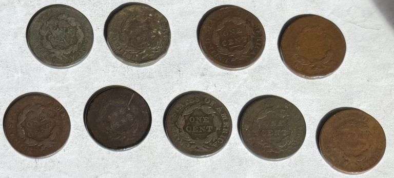 Nine Large Cents 1812-1827