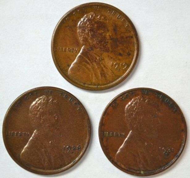 3 Different Uncirculated Lincoln Wheat Cents: 1919-S, 1928, & 1931-D