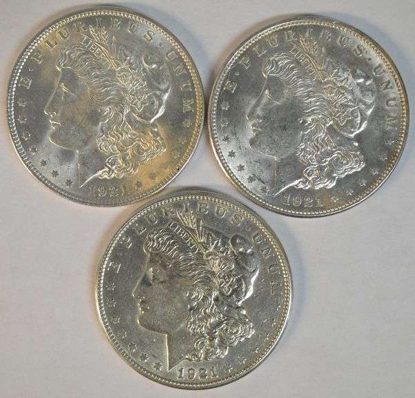 1921 P-D-S Morgan Silver Dollars in AU/BU
