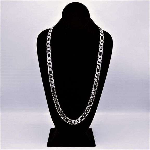 Huge 121.9 Grams .925 Sterling Silver Plated Italian Figaro Chain Necklace