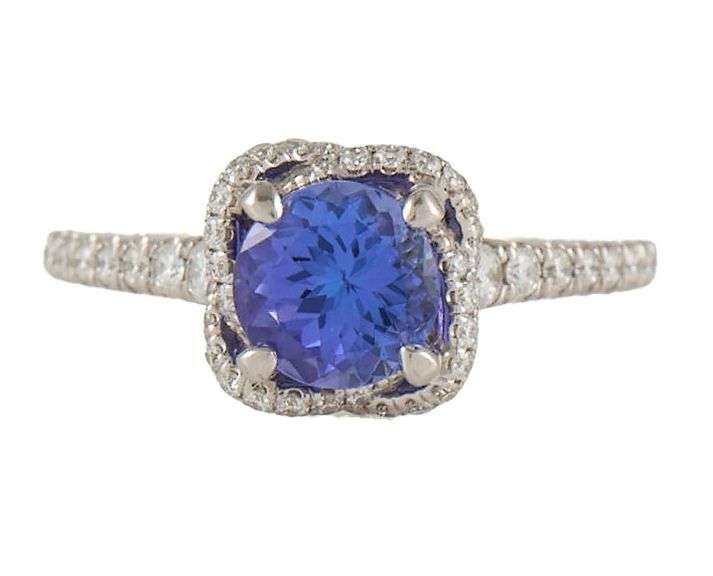 Gabriel & Co. 1.49ct Tanzanite and 0.42ctw Diamond Infinity Halo Straight Ring in 14K