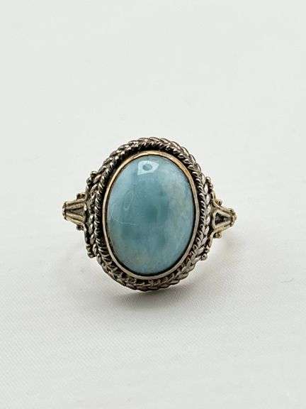 925 Sterling Silver Blue Larimar Ring