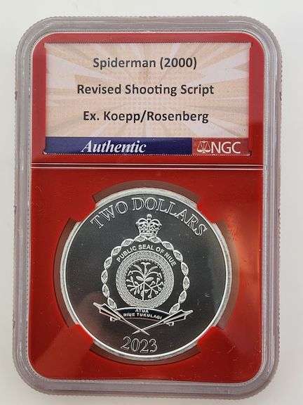 2023 Niue $2 Spider Man, NGC MS10 "Contains Spiderman Script (2000)"