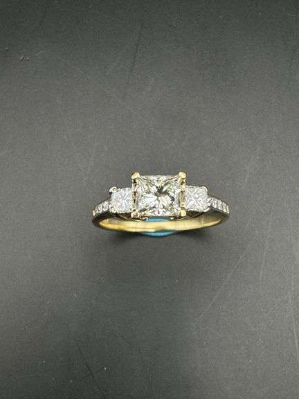 14K Yellow Gold Rectangle Princess Cut Diamond Ring
