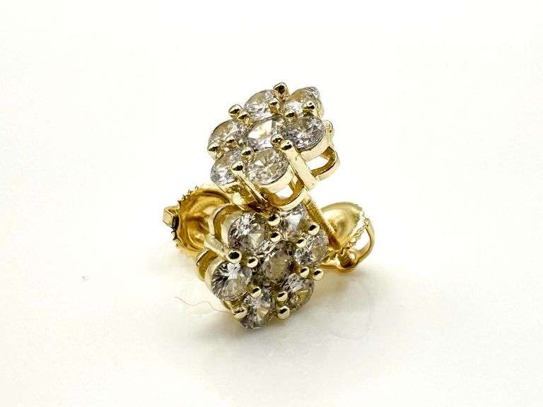 Dazzling Yellow Gold Plate Sparkling  Flower Earrings