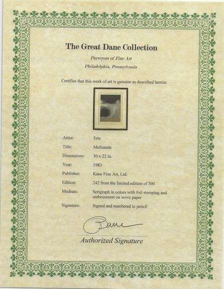 Erte "Melisande" Signed Limited Edition Serigraph Framed