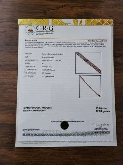 Amazing 14KT Yellow Gold Emerald Cut Lab Diamond Tennis Bracelet, 13 CTTW