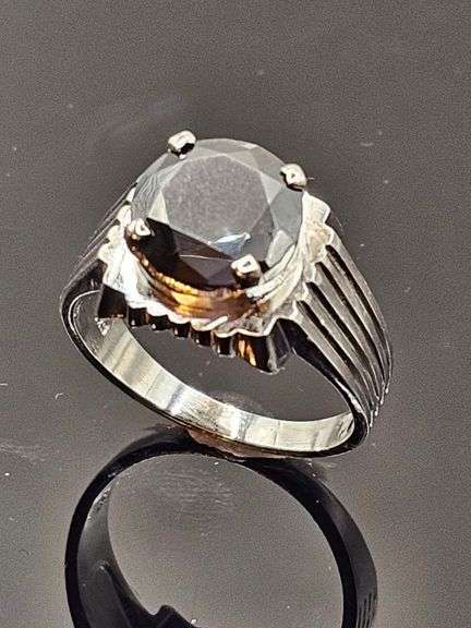 14 Kt. White Gold Plate 5.65 Cwt. Black Simulated Diamond Ring