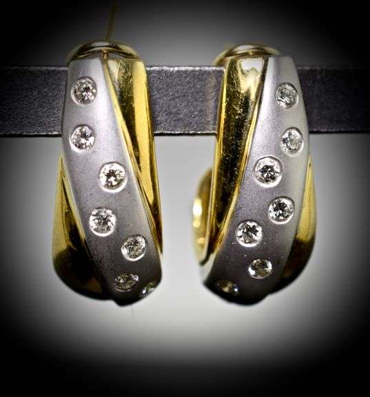 Exquisite Two-Tone 14K Gold Diamond J Hoop Earrings