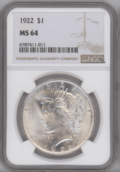 1922 Peace Silver Dollar NGC MS64 Near Gem BU | Brilliant Luster