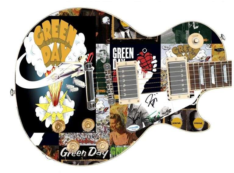 Green Day Autographed "Dookie Discography" 1/1 Signature Edition Graphics Guitar ACOA
