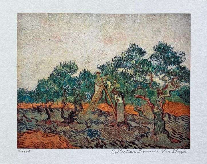 Estate Pencil Signed Vincent Van Gogh, Woman Picking Olives