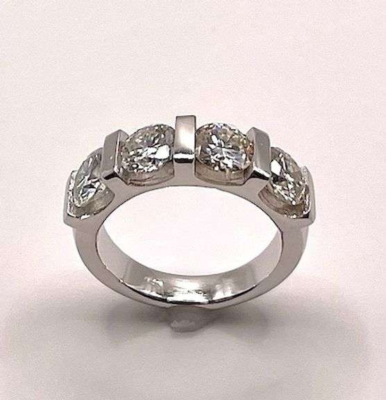 14 K White Gold Plate Stunning 4 Stone White Fire Moissanite Ring