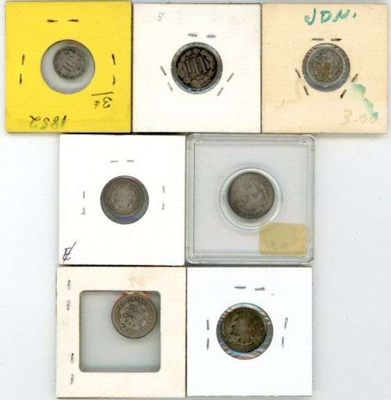 Collection of 7 Different early US Type coins 1840 to 1875