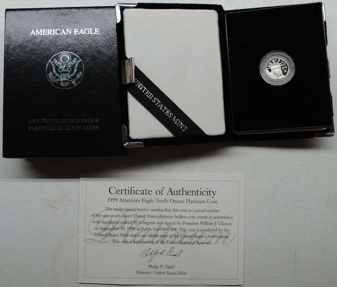 1999-W $10 American Platinum Eagle 1/10 oz – Lady Liberty – Proof – With Box & COA