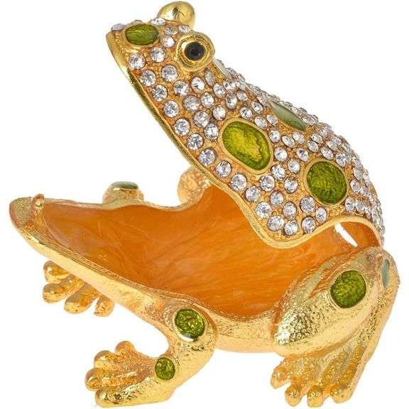Jeweled Frog Trinket Box with Hinged Lid