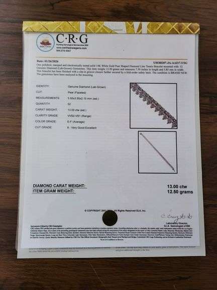 Stunning 14KT White Gold Pear Shaped Lab Diamond Tennis Bracelet 13 CTTW