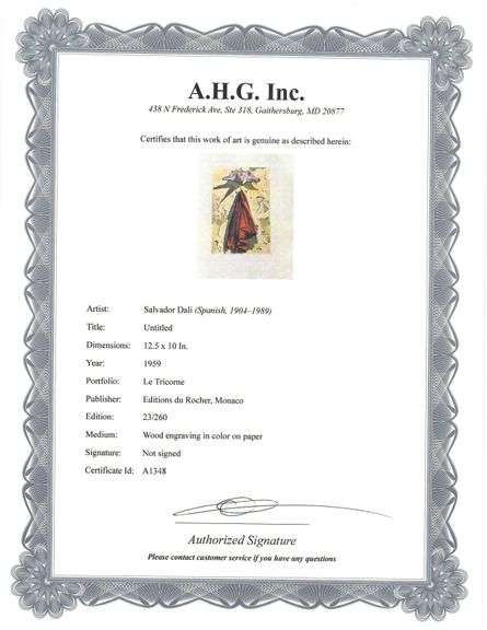 Highly Collectible and Rare Salvador Dali Wood Engraving Circa 1959