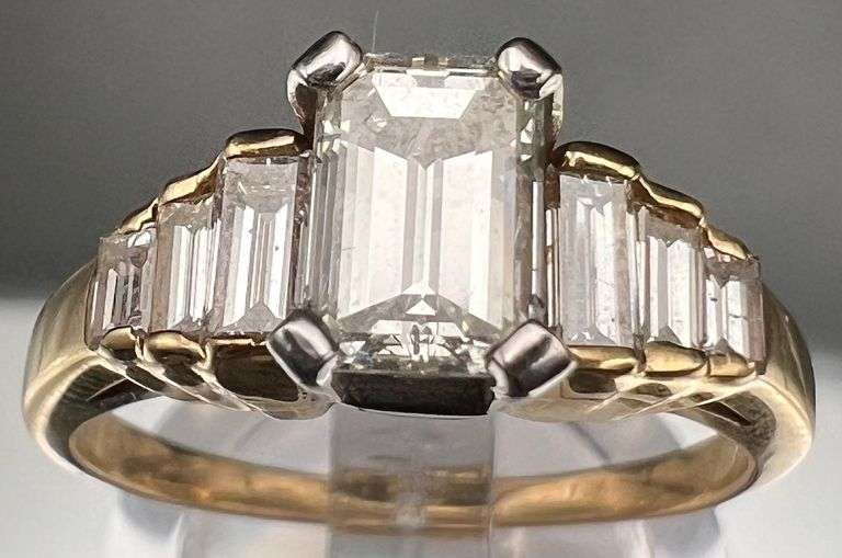 14K Two-tone Gold Emerald Cut Diamond Ring of 1.3ct