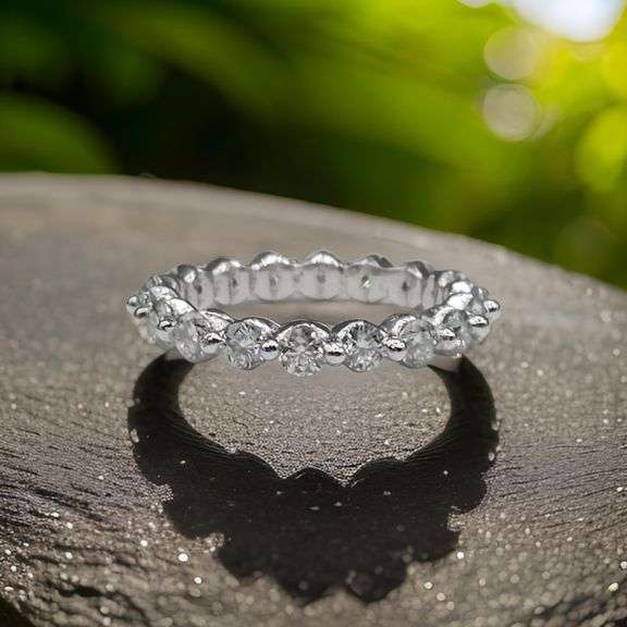 Beautiful 3.15 Ctw White Ice Blue Moissanite Eternity Ring