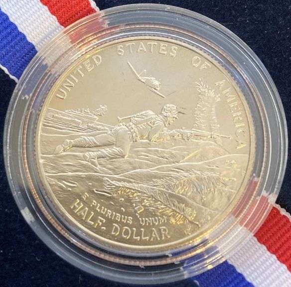 1991–1995 World War II 50th Anniversary Proof Clad Half Dollar – Original Box & COA