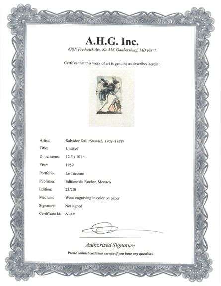 Highly Collectible and Rare Salvador Dali Wood Engraving from Le Tricorne