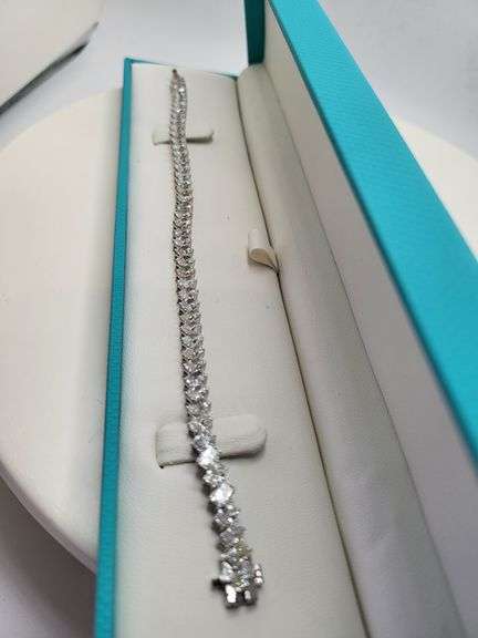 Stunning 14KT White Gold Emerald Cut Lab Diamond Tennis Bracelet, 12.23 CTTW