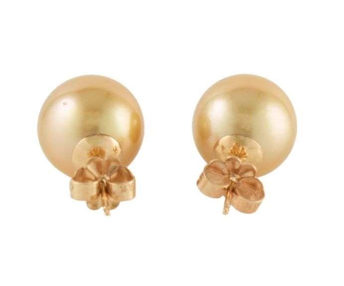 11.0MM Golden South Sea Pearl Stud Earrings in 14K