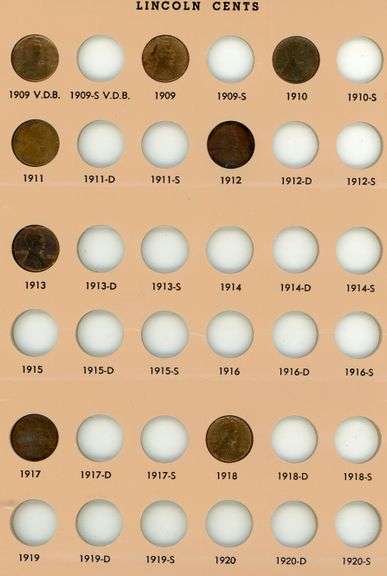 Collection of 20 Different High Grade Lincoln Wheat Cents in Pages: 1909-1933-D. Unc
